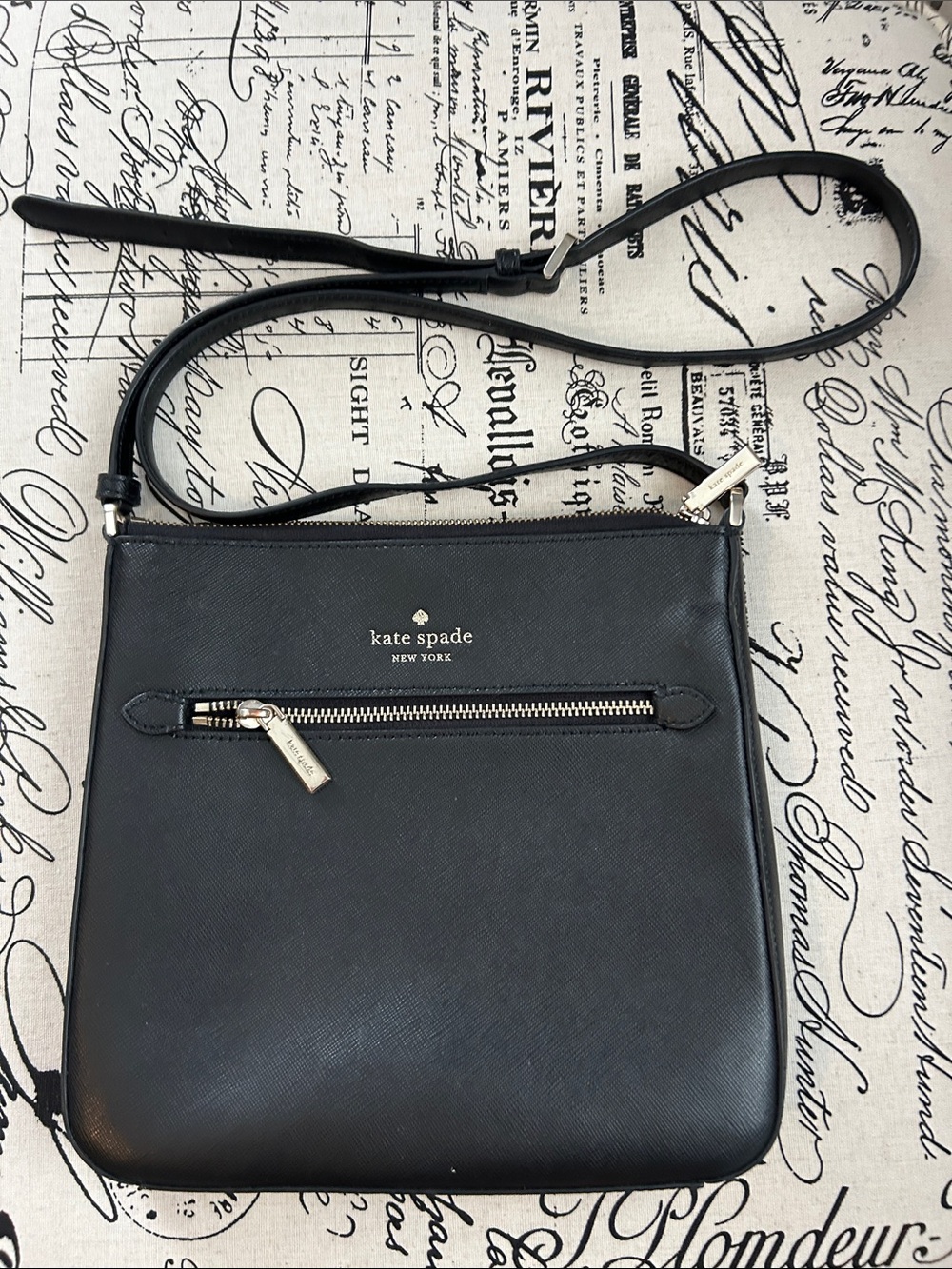 kate spade Black Saffiano Crossbody with Front Zip Pocket